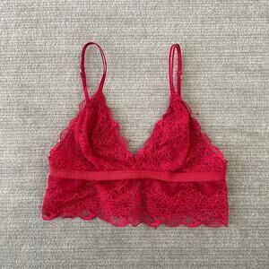 Madewell Bra Bralette Women XS Red Lace Pullover Unlined Wireless Sexy Sheer